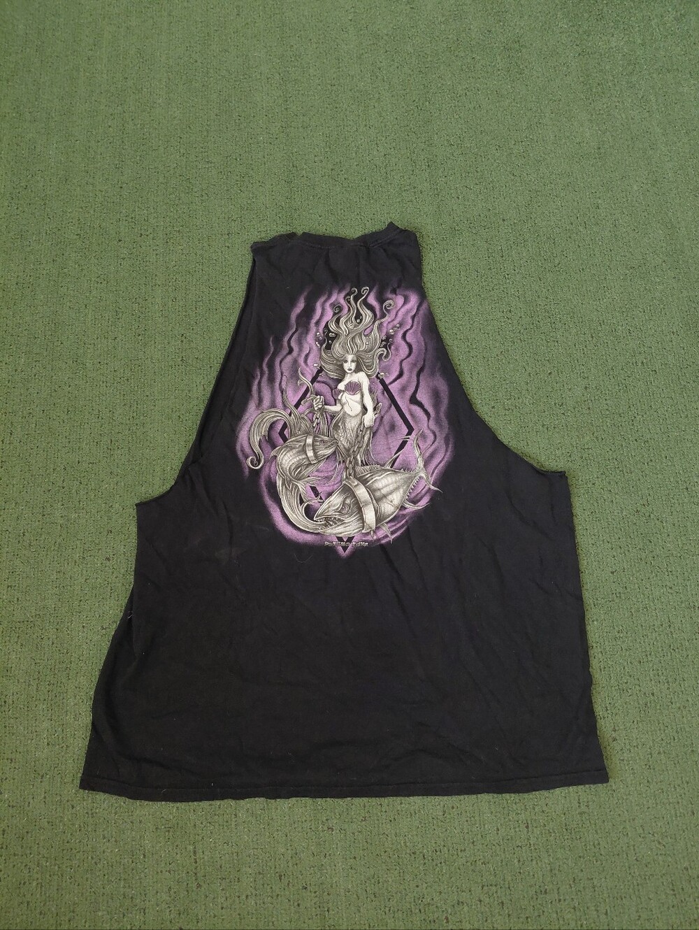 Psycho Tuna Chained Siren Mermaid California Surfing Surf Black Cutoff Sz XL